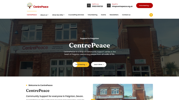 Screenshot of the Centrepeace website
