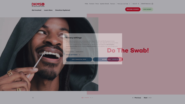 Screenshot of the Dkms Foundation website