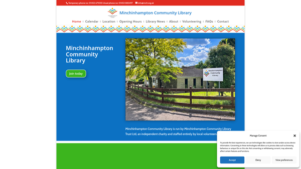 Screenshot of the Minchinhampton Community Library Trust Ltd website