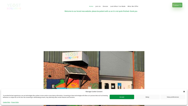 Screenshot of the Yeast Scrapstore Limited website