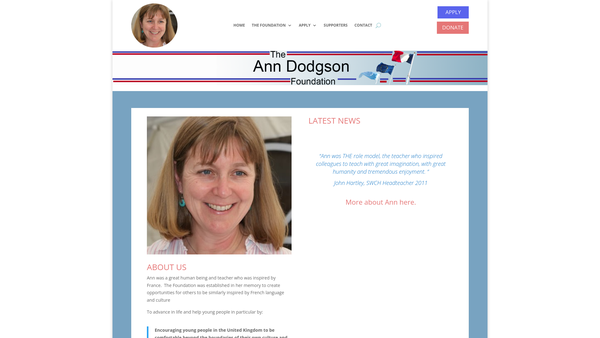 Screenshot of the The Ann Dodgson Foundation website