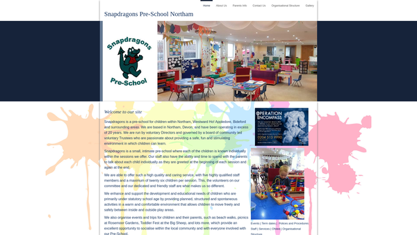 Screenshot of the Snapdragons Pre-School website