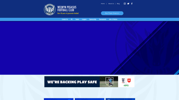 Screenshot of the Welwyn Pegasus Football Club website