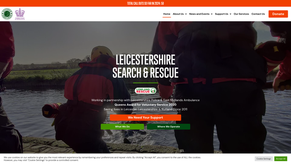 Screenshot of the Leicestershire Search And Rescue website