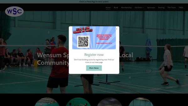 Screenshot of the Wensum Sports Centre Charitable Association website