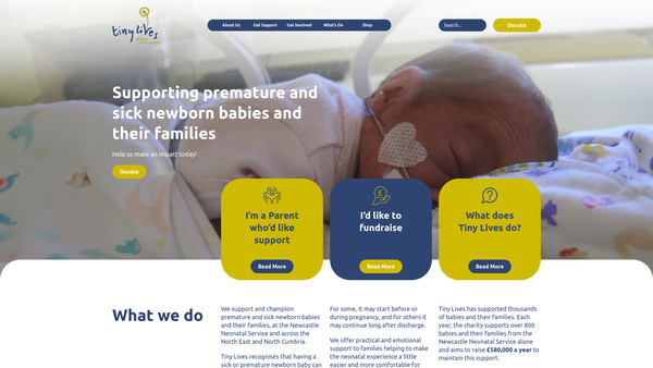 Screenshot of the Tiny Lives Trust website