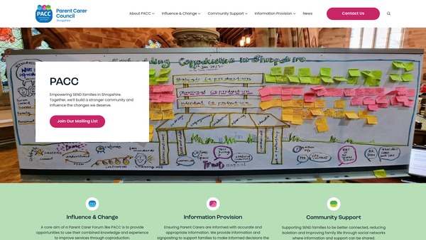 Screenshot of the Shropshire Parent And Carer Council website