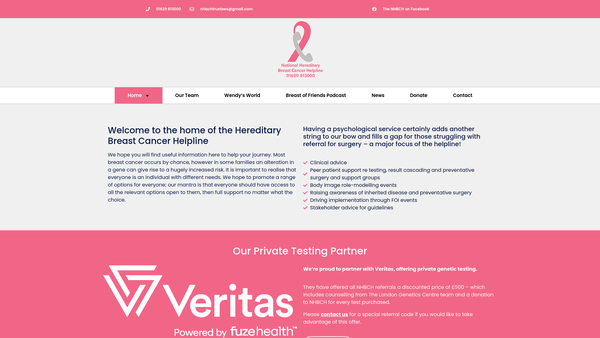 Screenshot of the National Hereditary Breast Cancer Helpline website