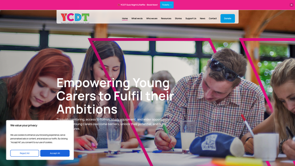 Screenshot of the Young Carers Development Trust website