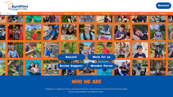 Screenshot of the Kangaroos Mid Sussex website