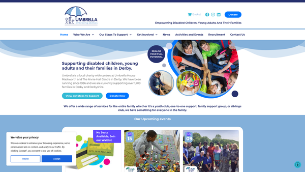 Screenshot of the Umbrella Derby & Derbyshire website