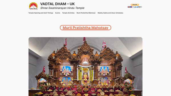 Screenshot of the Shree Swaminarayan Agyna Upasna Satsang Mandal UK website