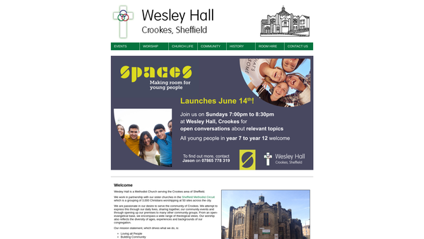 Screenshot of the Wesley Hall Methodist Church website