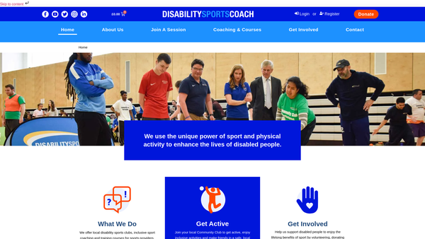 Screenshot of the Disability Sports Coach website