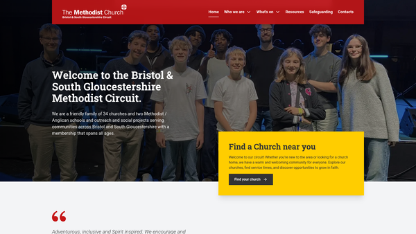 Screenshot of the Bristol And South Gloucestershire Circuit Of The Methodist Church website