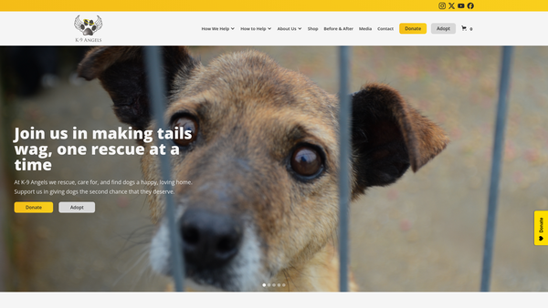 Screenshot of the K-9 Angels website