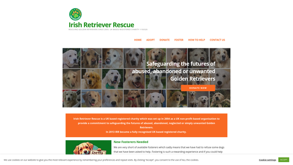 Screenshot of the Irish Retriever Rescue website