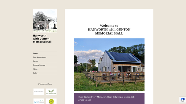Screenshot of the Hanworth With Gunton Memorial Hall website