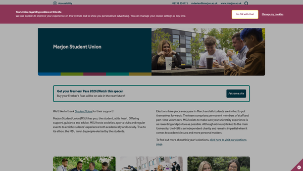 Screenshot of the Marjon Student Union website