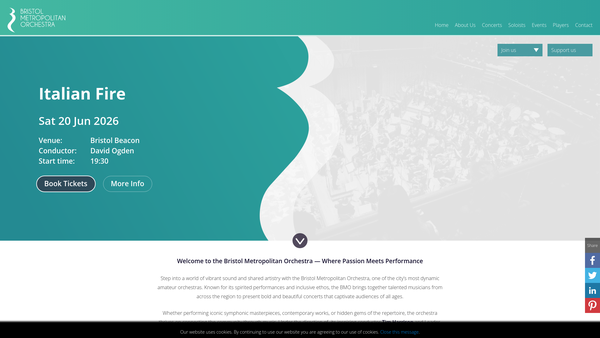 Screenshot of the Bristol Metropolitan Orchestra website