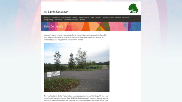 Screenshot of the The Kesgrave All Saints Church Cemetery Charitable Trust website