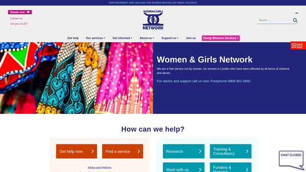 Screenshot of the Women And Girls Network website
