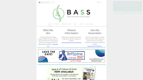 Screenshot of the British Association Of Spine Surgeons website