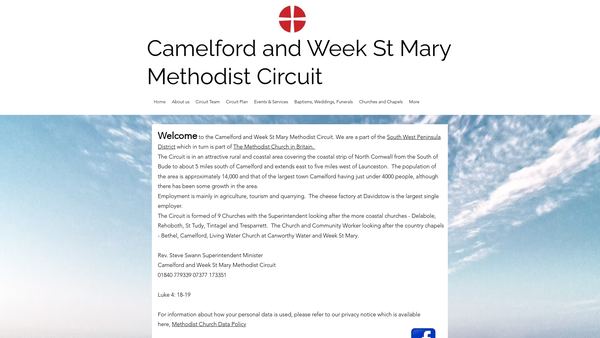 Screenshot of the Camelford & Week St Mary Methodist Circuit website