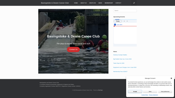 Screenshot of the Basingstoke And Deane Canoe Club website