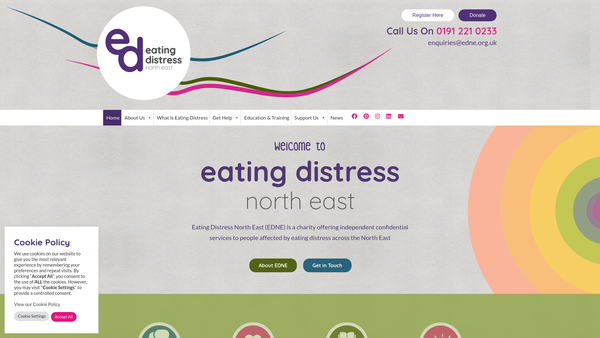 Screenshot of the Niwe Eating Distress Service Trading As Eating Distress North East website