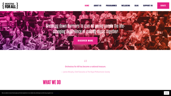 Screenshot of the Orchestras For All website