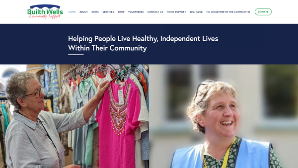 Screenshot of the Builth Wells Community Support website
