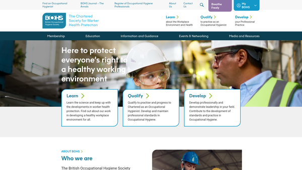 Screenshot of the The British Occupational Hygiene Society website