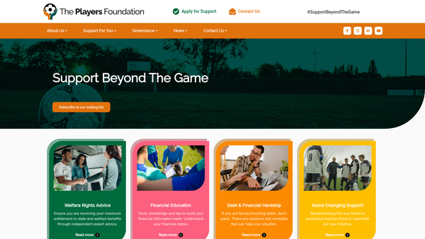 Screenshot of the The Players Foundation website