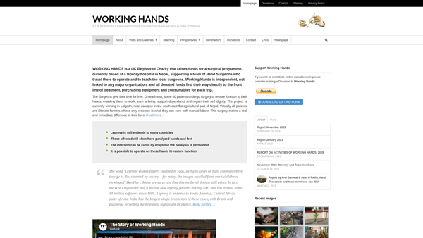 Screenshot of the Working Hands website
