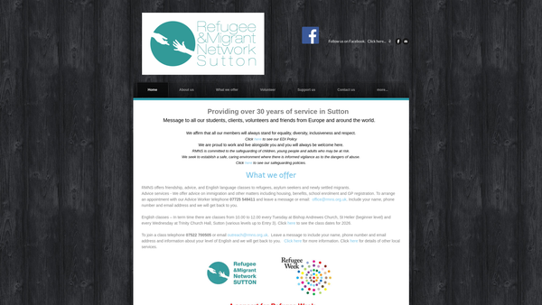 Screenshot of the Refugee And Migrant Network Sutton website