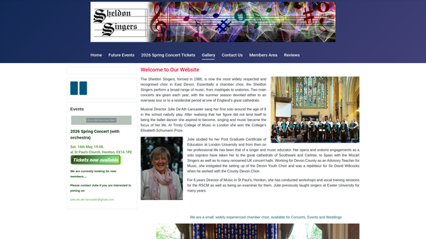 Screenshot of the Sheldon Singers website