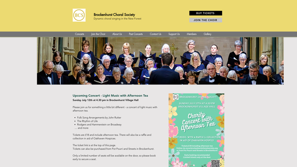 Screenshot of the Brockenhurst Choral Society website