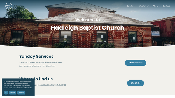 Screenshot of the Hadleigh Baptist Church website
