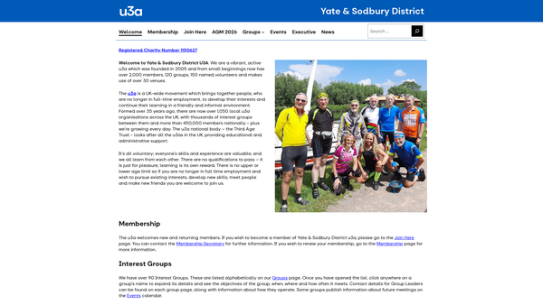 Screenshot of the Yate & Sodbury District University Of The Third Age website