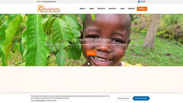 Screenshot of the Omushana, Sunshine For Children website