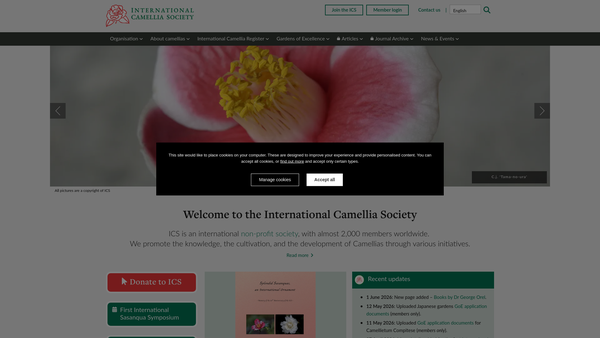 Screenshot of the The International Camellia Society (UK) website