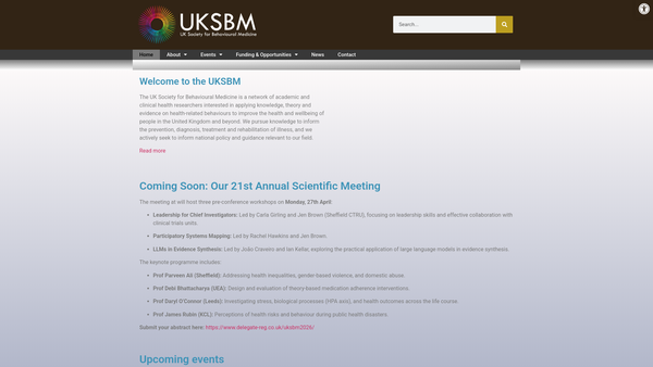 Screenshot of the UK Society For Behavioural Medicine (Uksbm) website