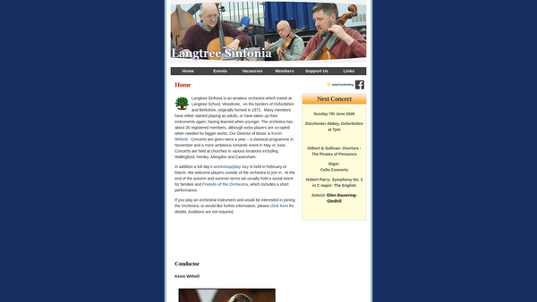 Screenshot of the Langtree Sinfonia website