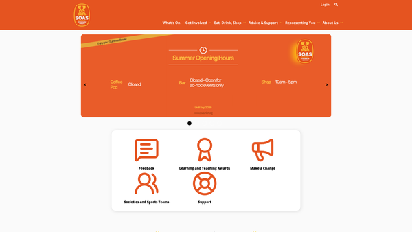 Screenshot of the Soas Students' Union website