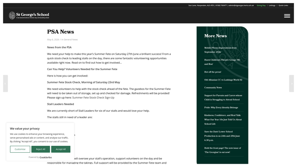 Screenshot of the St George's School Association Of Parents And Staff website