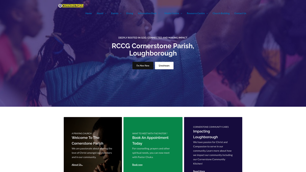 Screenshot of the The Redeemed Christian Church Of God Cornerstone Parish Loughborough website