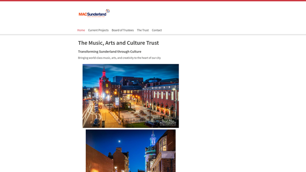 Screenshot of the Sunderland Music, Arts & Culture Trust website
