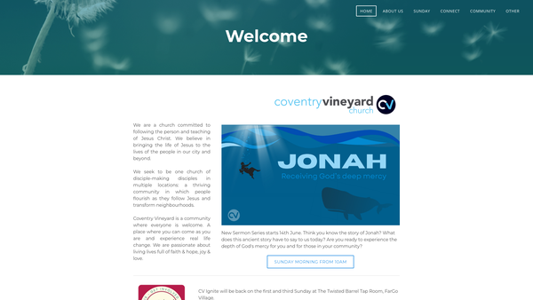 Screenshot of the Coventry Vineyard website