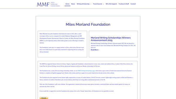 Screenshot of the The Miles Morland Foundation website